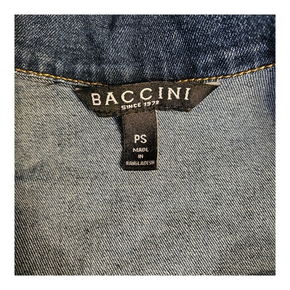 Baccini Fringe Jean Jacket Size Small, medium dark wash denim jacket - Picture 3 of 5